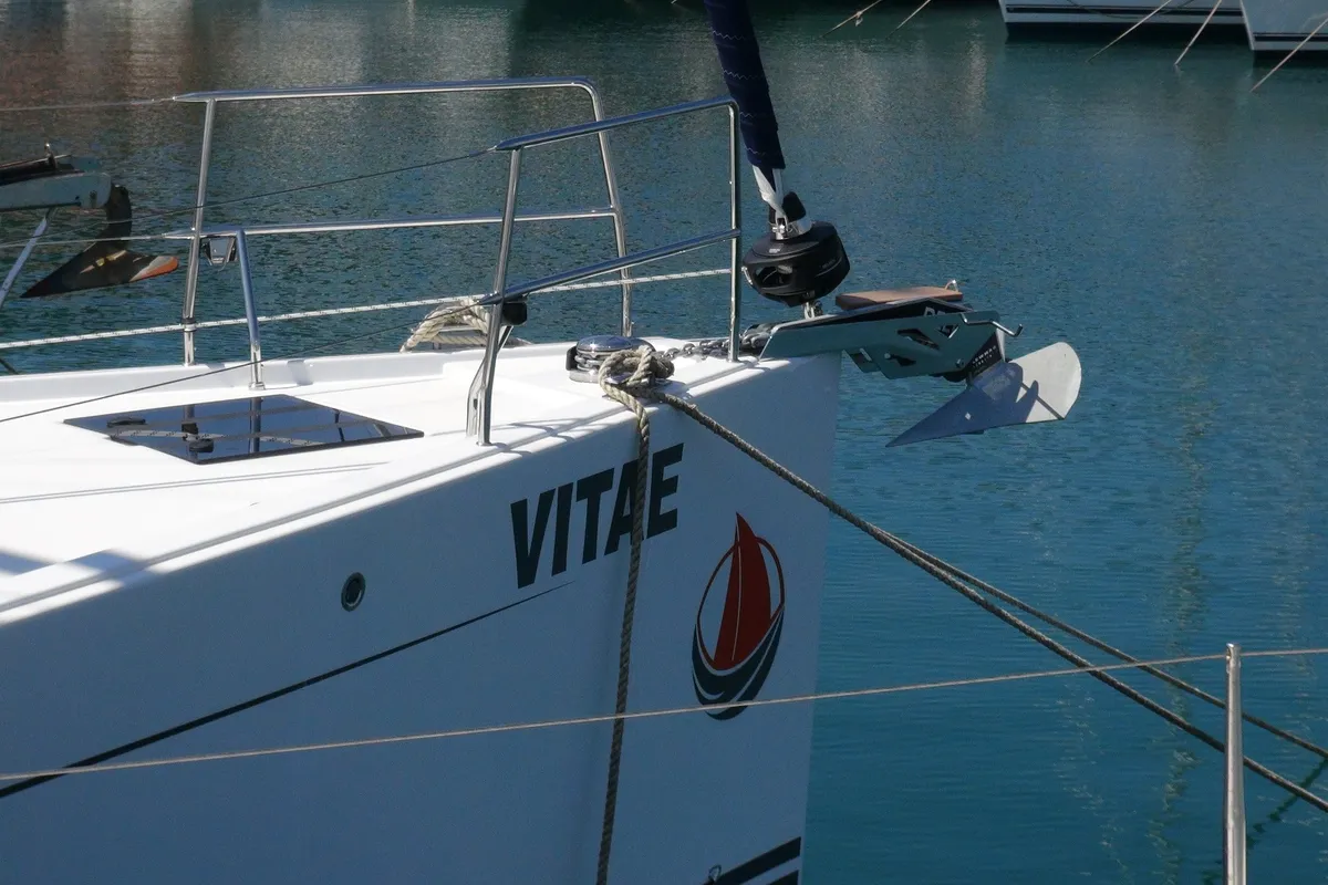 Exterior view of Vitae, a Hanse Yachts Hanse 455 sailboat at Općina Medulin, Croatia