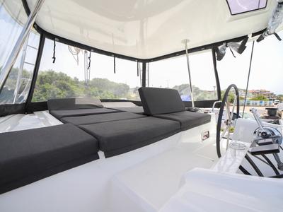 Cockpit of Sesamo, a Lagoon 46 catamaran at Olbia, Italy