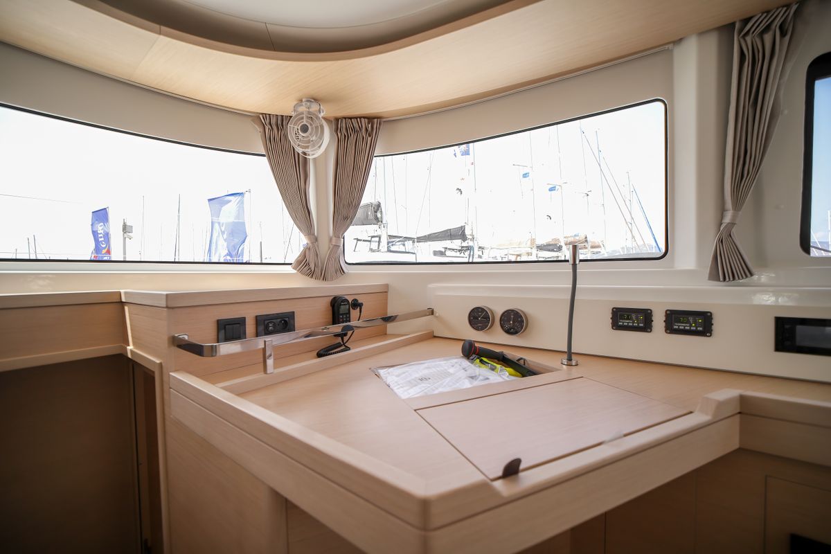 Salon of Sesamo, a Lagoon 46 catamaran at Olbia, Italy
