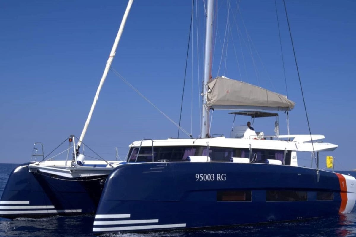 Exterior view of Mark, a Dufour 48 Catamaran catamaran at Primošten, Croatia