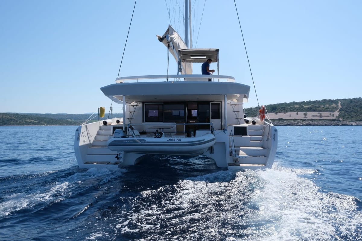 Exterior view of Mark, a Dufour 48 Catamaran catamaran at Primošten, Croatia