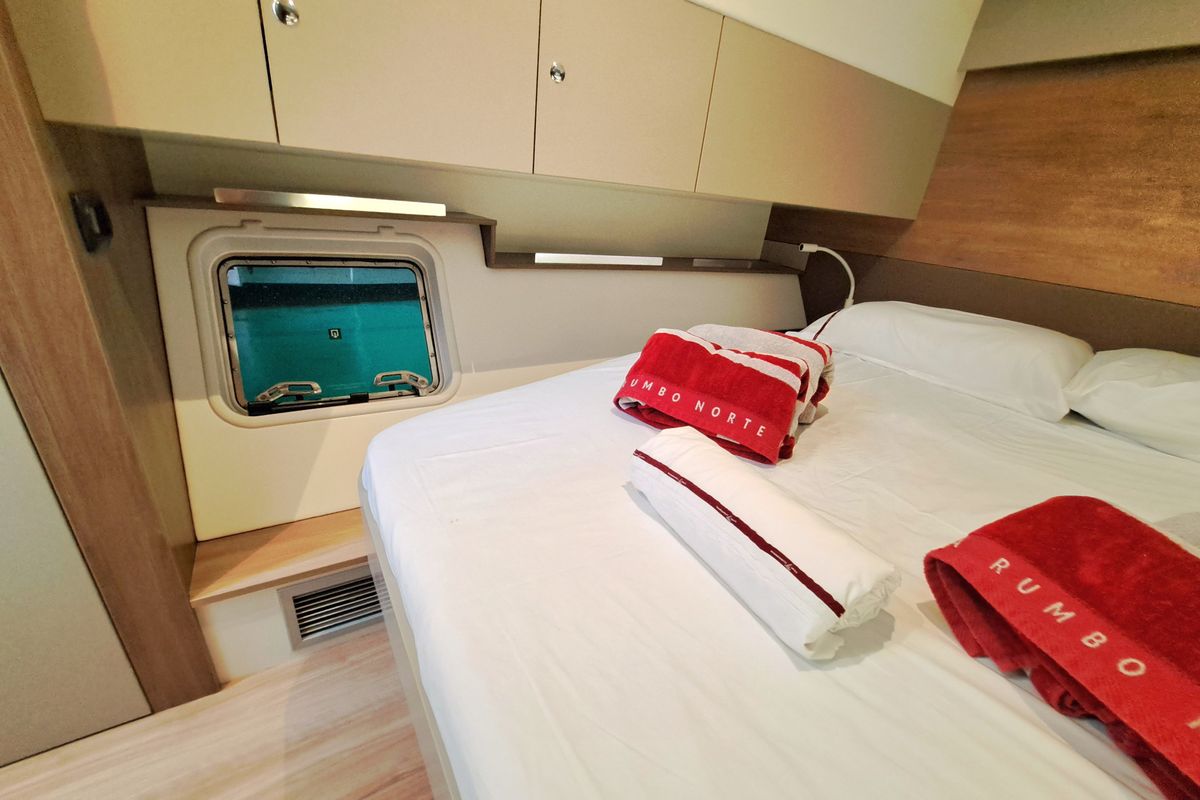Cabin on TURANDOT, a Bali Catspace catamaran at Sant Antoni de Portmany, Spain
