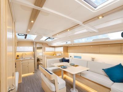 Salon of Alma Libre X, a Dufour 430 sailboat at Municipal Unit of Lefkada, Greece