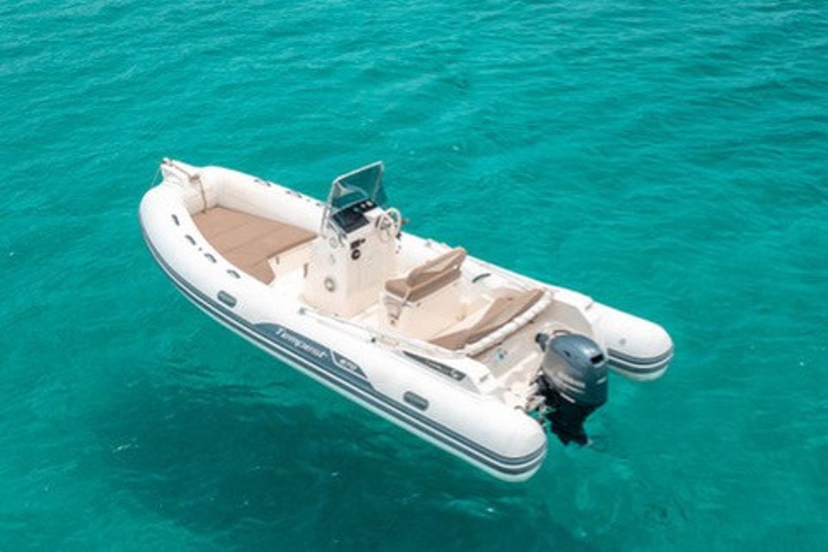 Exterior view of Cap 570, a Capelli Tempest 570 motorboat at Porto Cervo, Italy