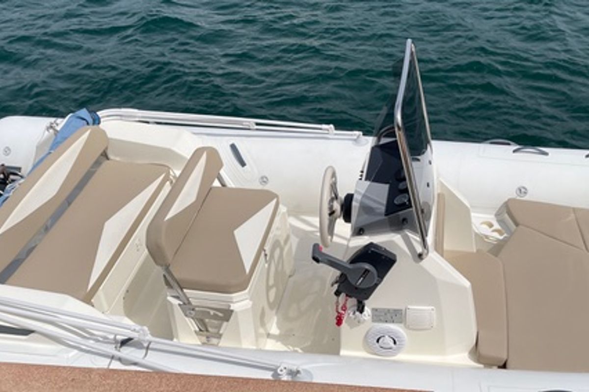 Cockpit of Cap 570, a Capelli Tempest 570 motorboat at Porto Cervo, Italy