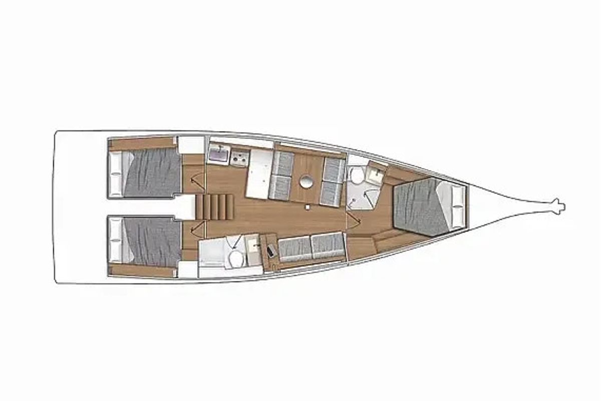 Floor plan of Kuroneko, a Beneteau First 44 sailboat at Lavreotiki Municipal Unit, Greece