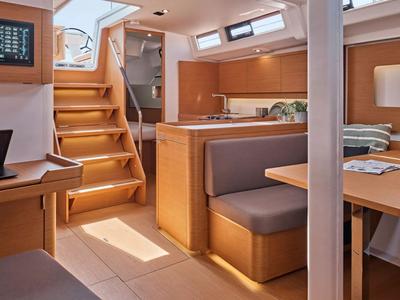 Salon of Kuroneko, a Beneteau First 44 sailboat at Lavreotiki Municipal Unit, Greece