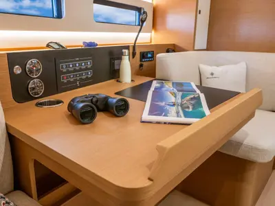Salon of Akita, a Jeanneau Sun Odyssey 415 sailboat at Gouvia, Greece