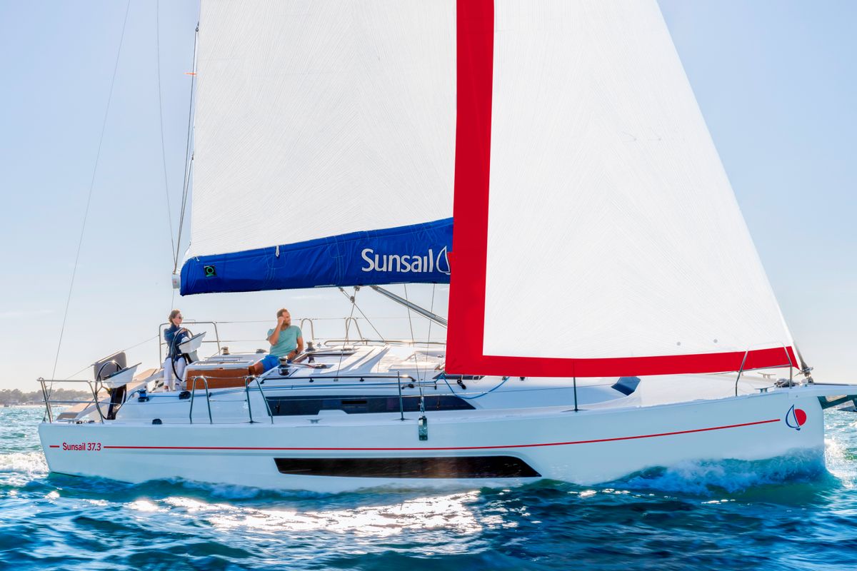 Exterior view of Sunsail 37.3 Premium Plus, a Dufour 37 sailboat at Municipal Unit of Lefkada, Greece