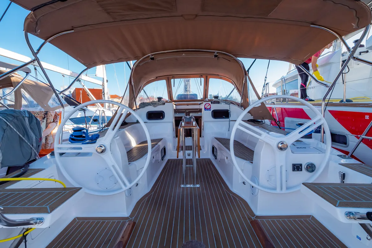 Deck of Maloi, a Elan Impression 40 sailboat at Grad Biograd na Moru, Croatia