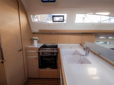 Galley of Maloi, a Elan Impression 40 sailboat at Grad Biograd na Moru, Croatia