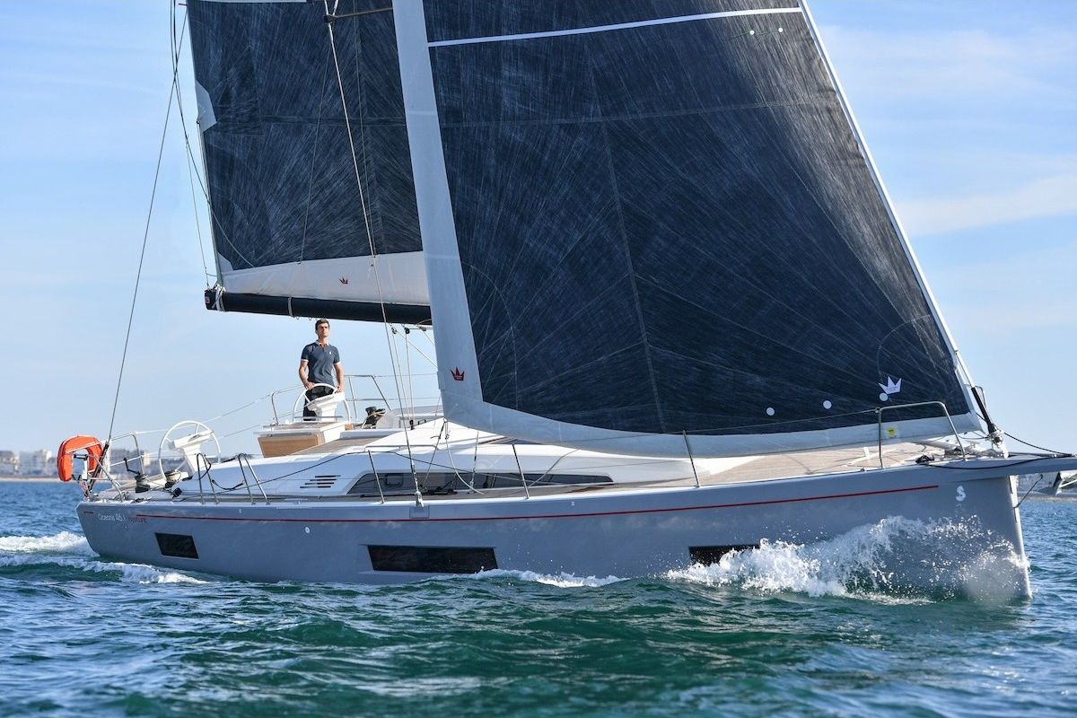 Exterior view of Moonraker, a Beneteau Oceanis 46.1 sailboat at Olbia, Italy