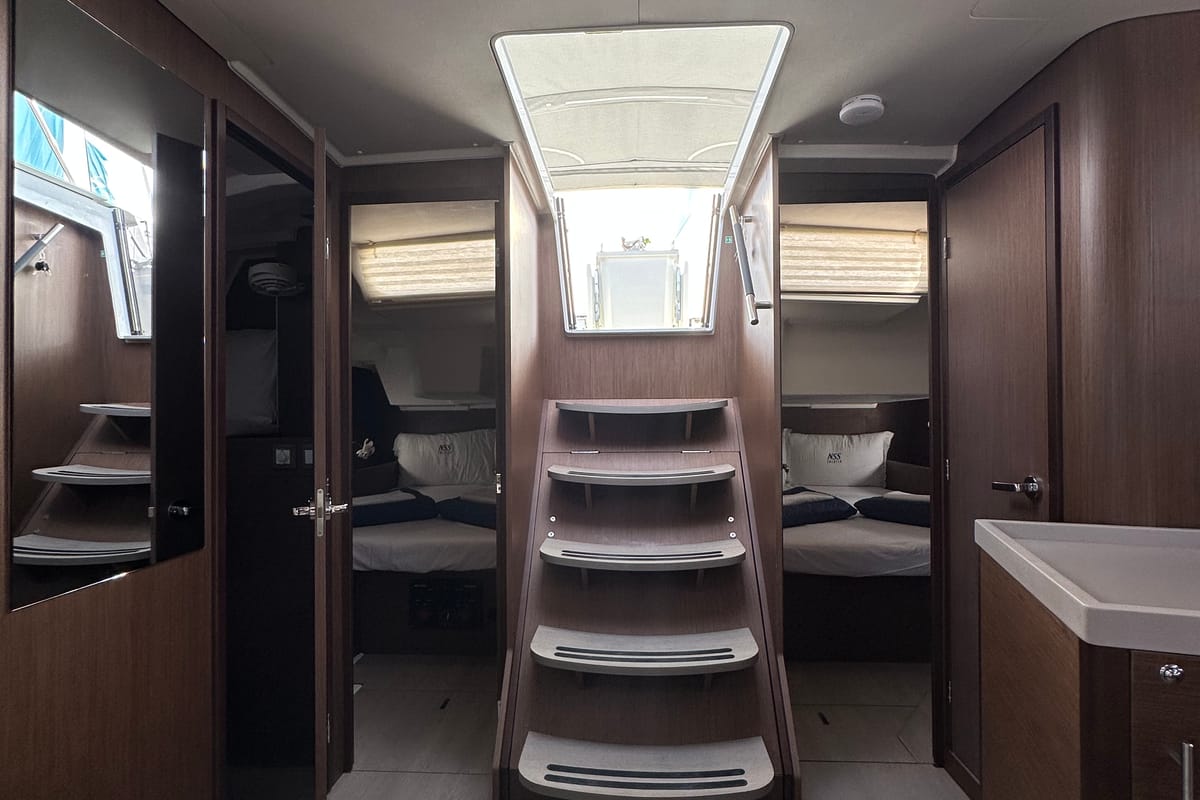 Salon of Moonraker, a Beneteau Oceanis 46.1 sailboat at Olbia, Italy
