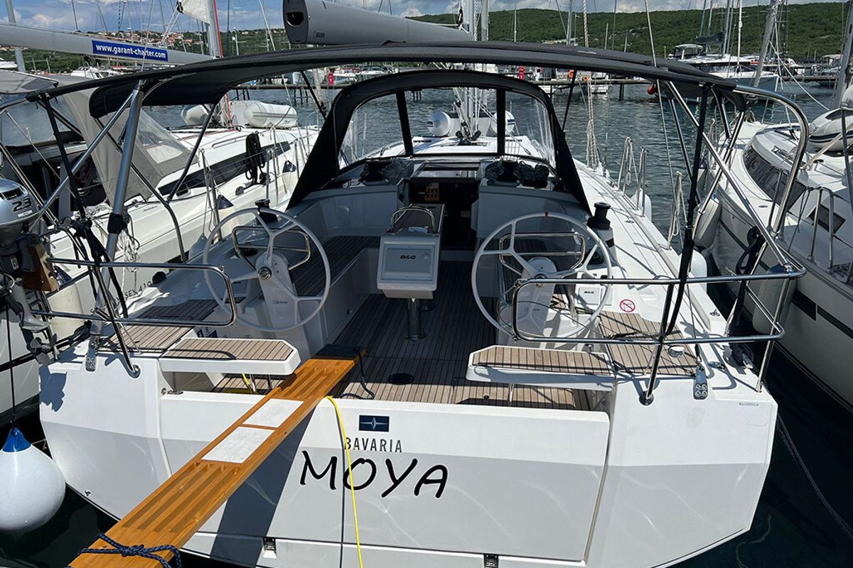 Exterior view of Moya, a Bavaria C38 sailboat at Split, Croatia