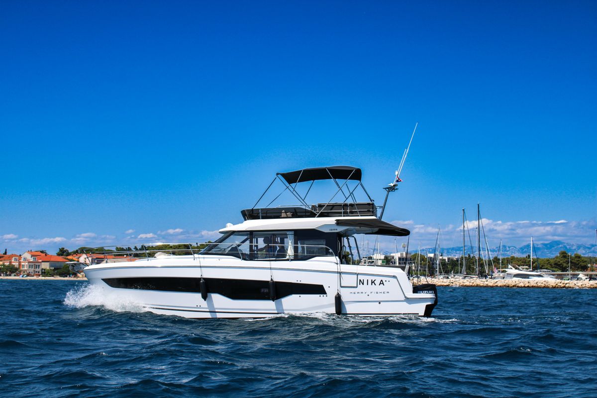 Exterior view of NIKA, a Jeanneau Merry Fisher 1295 FLY motorboat at Zadar, Croatia