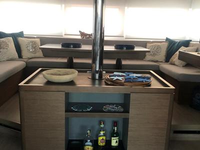 Salon of OHANA, a Lagoon 50 catamaran at Capo d'Orlando, Italy