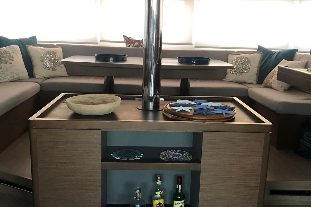 Salon of OHANA, a Lagoon 50 catamaran at Capo d'Orlando, Italy