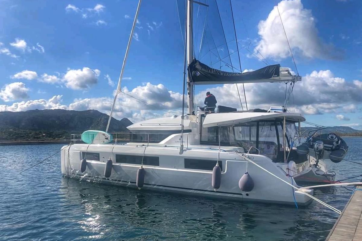 Exterior view of OHANA, a Lagoon 50 catamaran at Capo d'Orlando, Italy