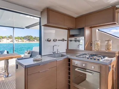 Galley of OHANA, a Lagoon 50 catamaran at Capo d'Orlando, Italy