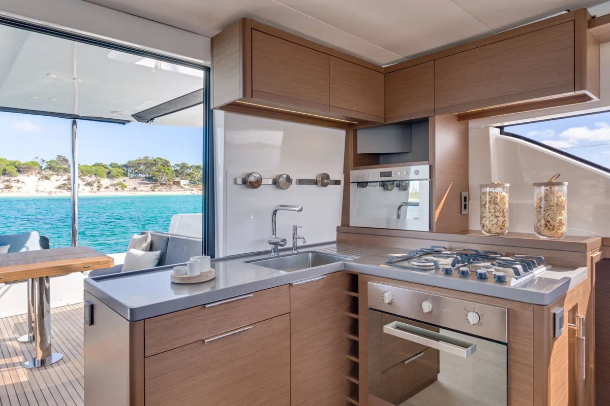 Galley of OHANA, a Lagoon 50 catamaran at Capo d'Orlando, Italy