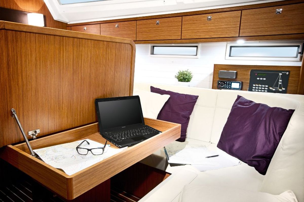 Salon of Coco, a Bavaria Cruiser 46 sailboat at Fethiye, Turkey