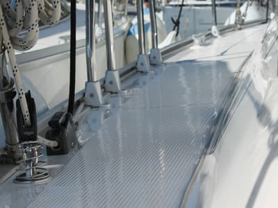 Deck of Coco, a Bavaria Cruiser 46 sailboat at Fethiye, Turkey