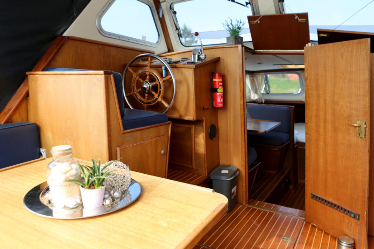 Cockpit of Australis, a Pedro 800 motorboat at Heukelum, Netherlands