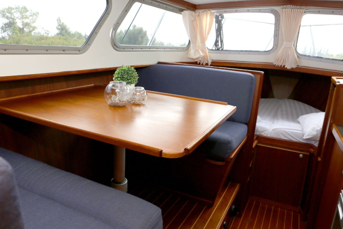 Salon of Australis, a Pedro 800 motorboat at Heukelum, Netherlands