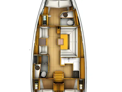 Floor plan of Oreia, a Jeanneau Sun Odyssey 409 sailboat at Kontokali, Greece