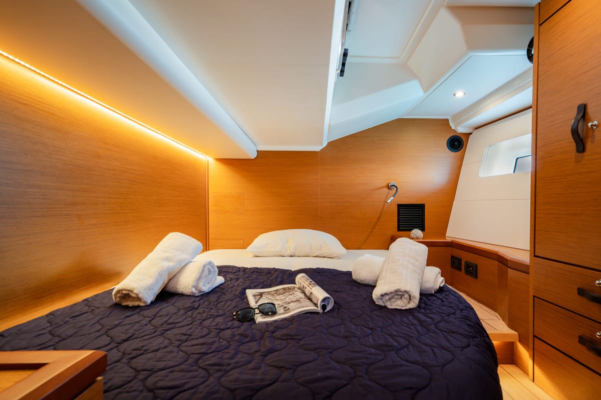 Cabin on Celena IV, a Jeanneau 54 sailboat at Benitses, Greece