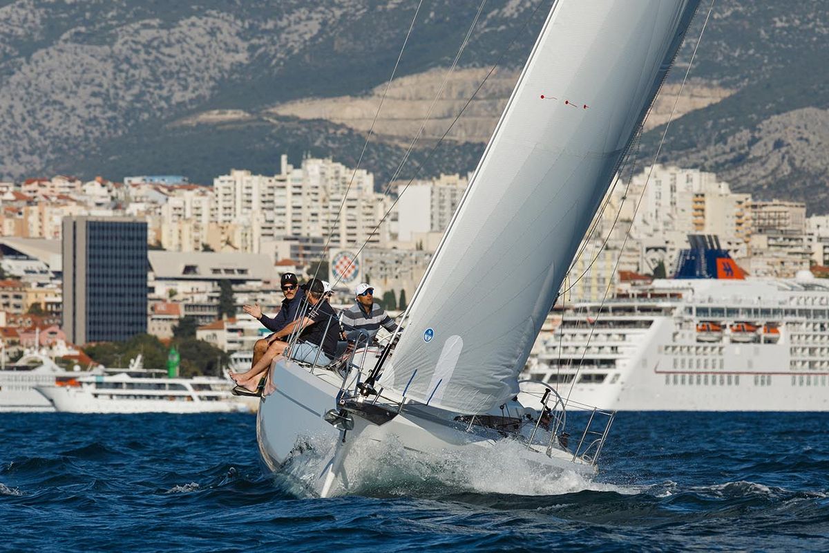 Exterior view of Bellissima, a Italia Yachts Italia 9.98 sailboat at Punat, Croatia