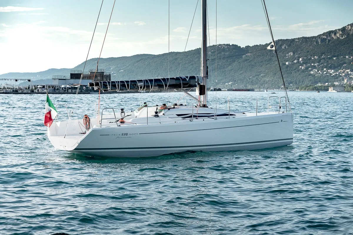 Exterior view of Bellissima, a Italia Yachts Italia 9.98 sailboat at Punat, Croatia