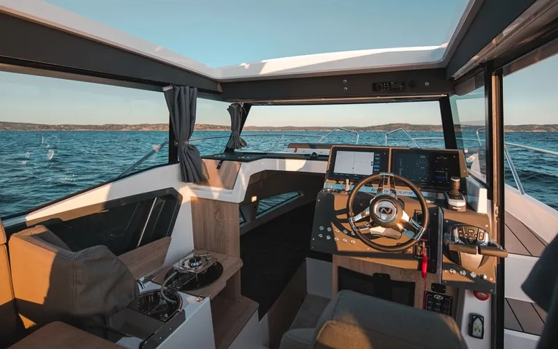 Cockpit of Sintaxion, a Nordkapp Coupe 905 motorboat at Municipal Unit of Elefsina, Greece