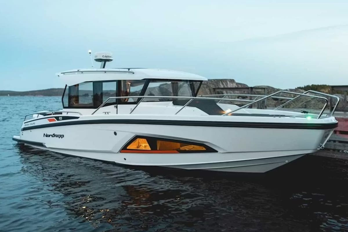 Exterior view of Sintaxion, a Nordkapp Coupe 905 motorboat at Municipal Unit of Elefsina, Greece