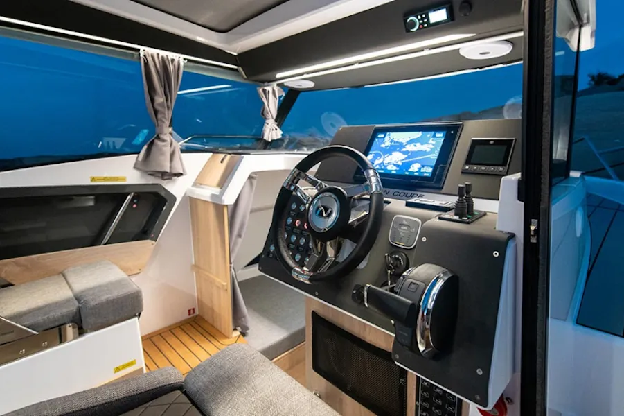Cockpit of Sintaxion, a Nordkapp Coupe 905 motorboat at Municipal Unit of Elefsina, Greece