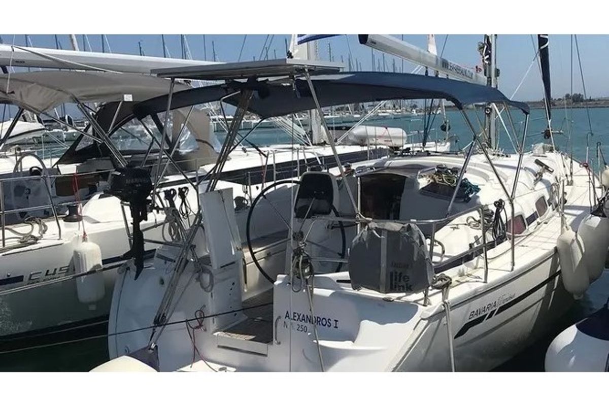 Exterior view of Alexandros, a Bavaria 37 Cruiser sailboat at Municipal Unit of Lefkada, Greece