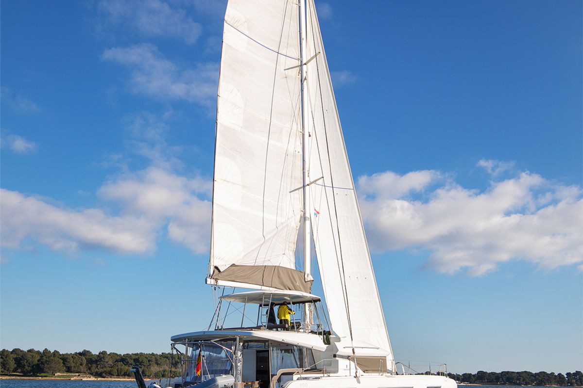 Exterior view of Aliana, a Lagoon 50 catamaran at Općina Medulin, Croatia