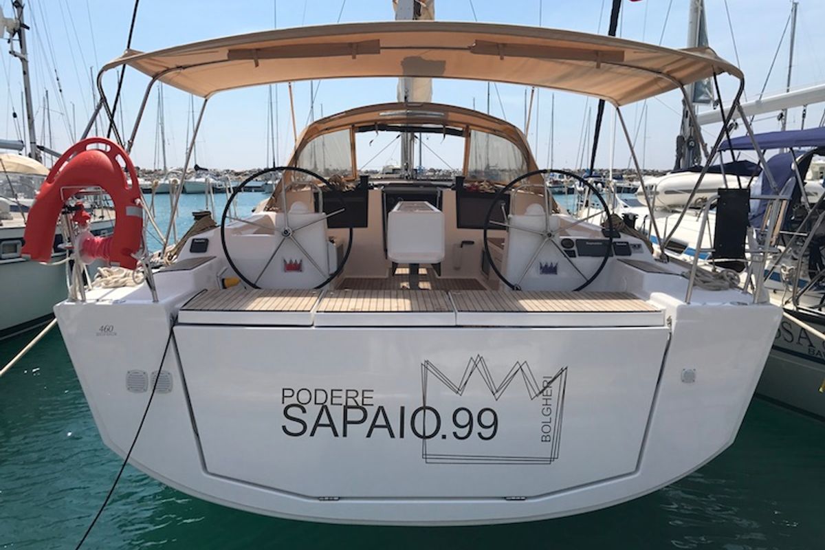 Cockpit of Podere Sapaio, a Dufour 460 GL sailboat at Cecina, Italy