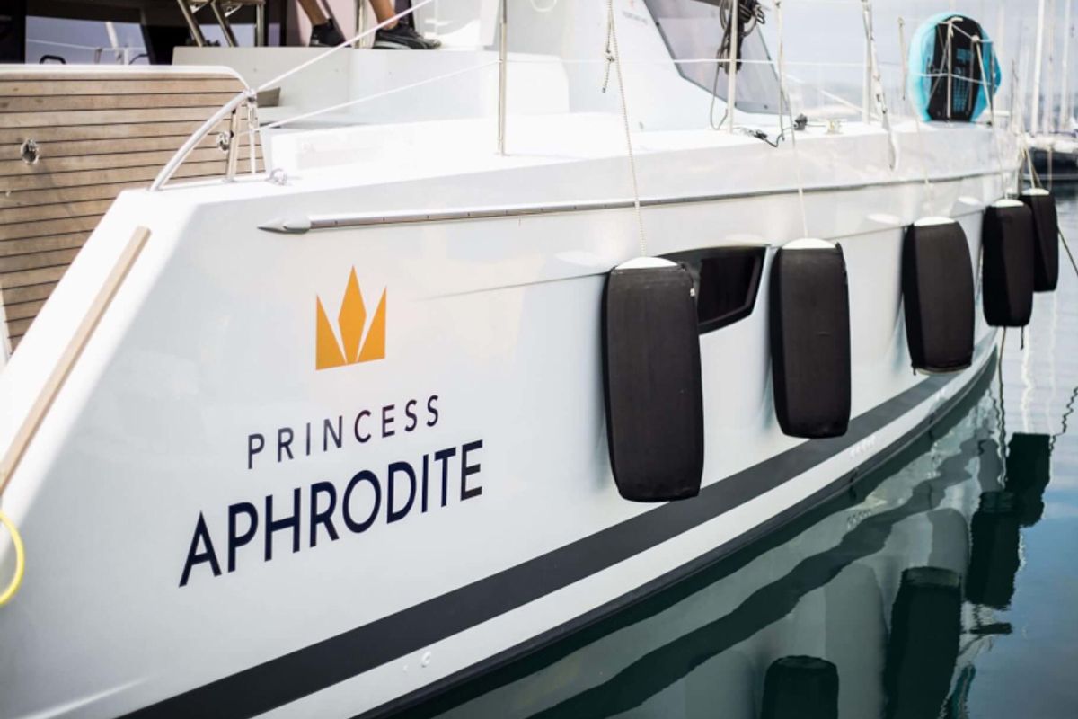 Princess Aphrodite, a Fountaine Pajot Saba 50 catamaran at Grad Trogir, Croatia