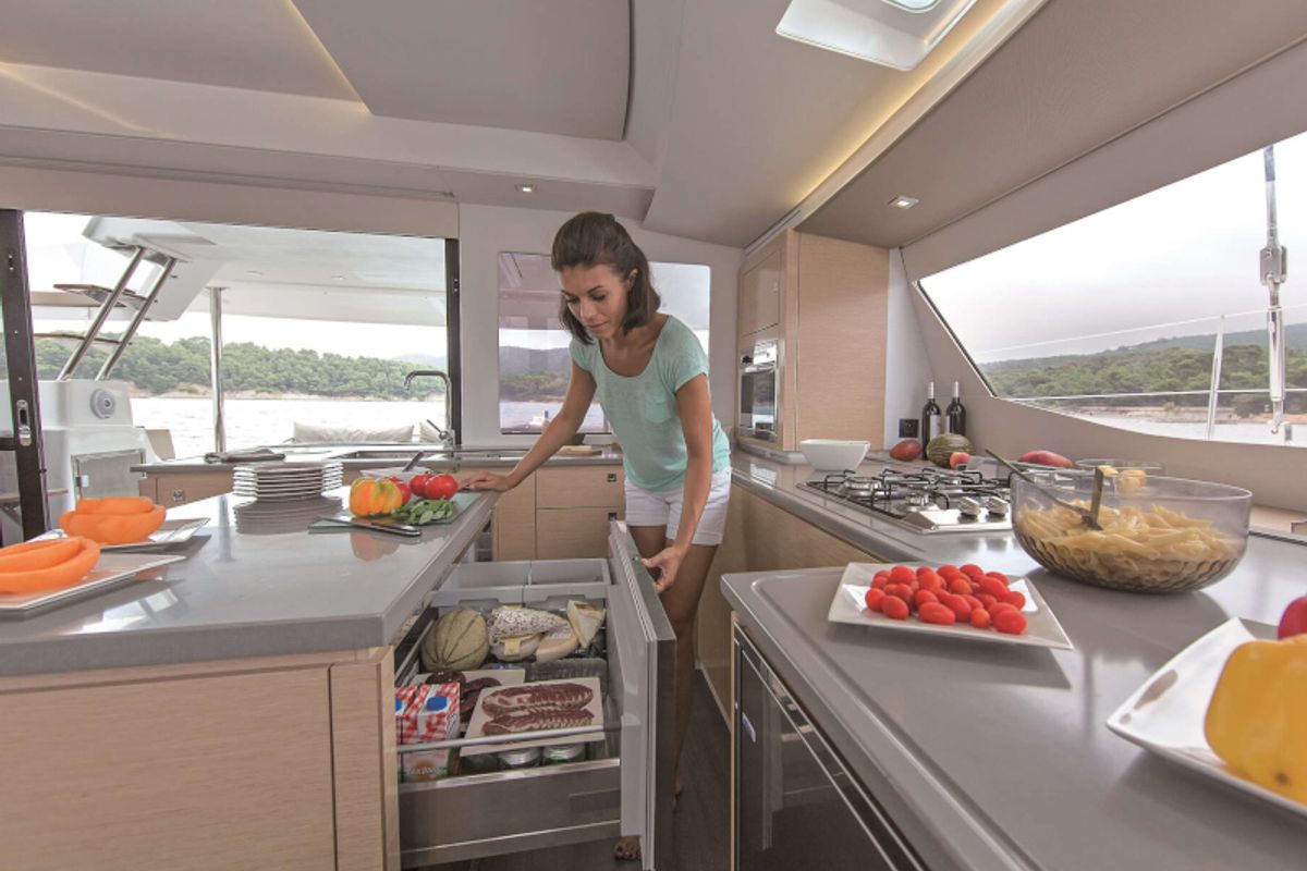 Galley of Princess Aphrodite, a Fountaine Pajot Saba 50 catamaran at Grad Trogir, Croatia