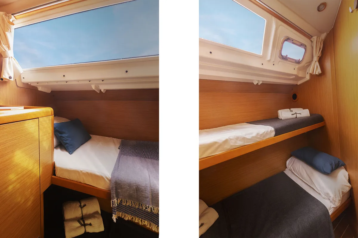 Cabin on Melpomene, a Jeanneau 53 sailboat at Naples, Italy