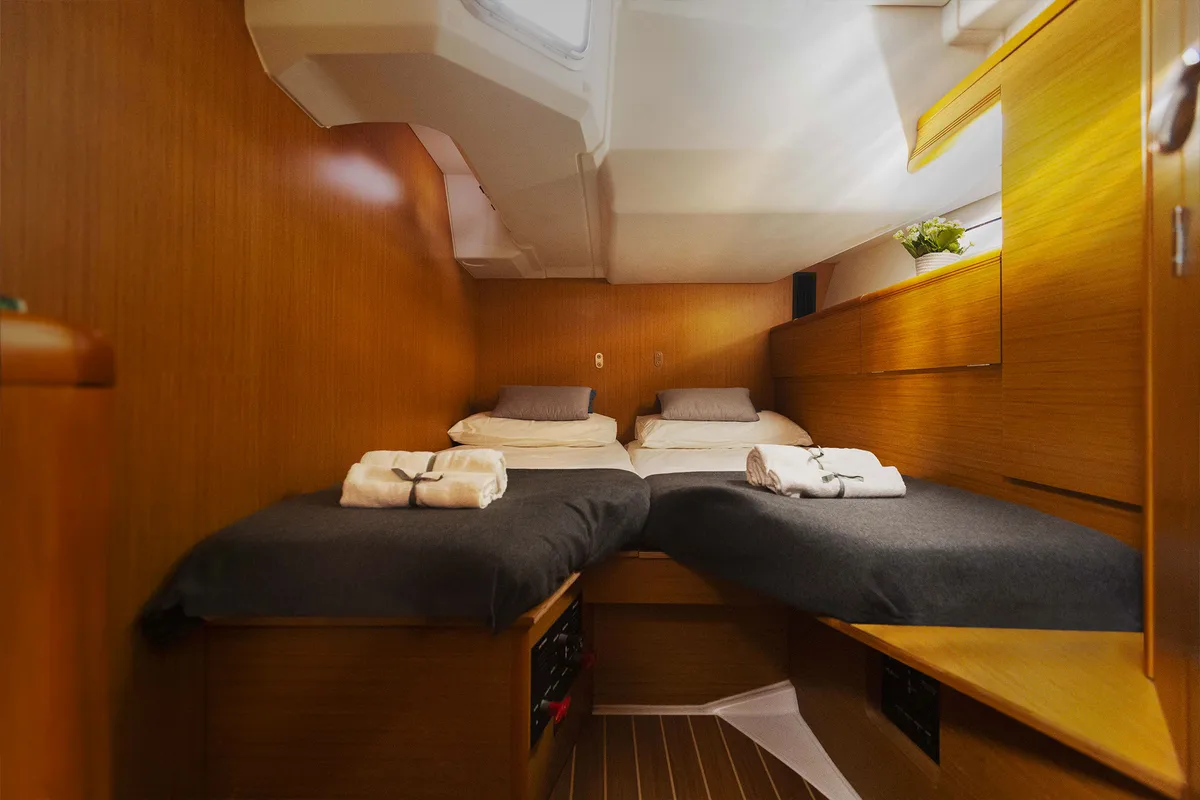 Cabin on Melpomene, a Jeanneau 53 sailboat at Naples, Italy