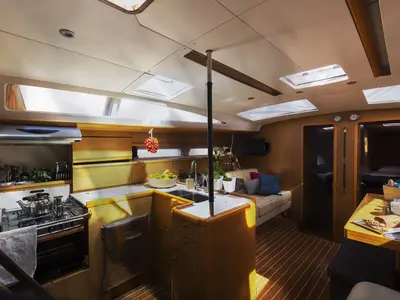 Galley of Melpomene, a Jeanneau 53 sailboat at Naples, Italy