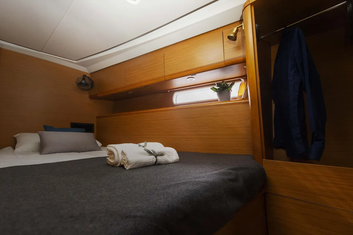 Cabin on Melpomene, a Jeanneau 53 sailboat at Naples, Italy
