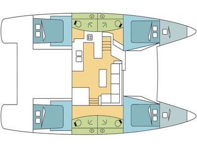 Floor plan of Ozea, a Fountaine Pajot Elba 45 catamaran at Hyères, France