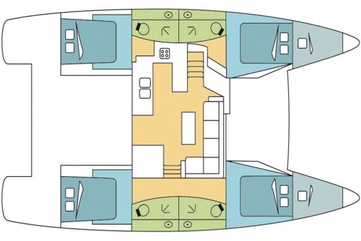 Floor plan of Ozea, a Fountaine Pajot Elba 45 catamaran at Hyères, France