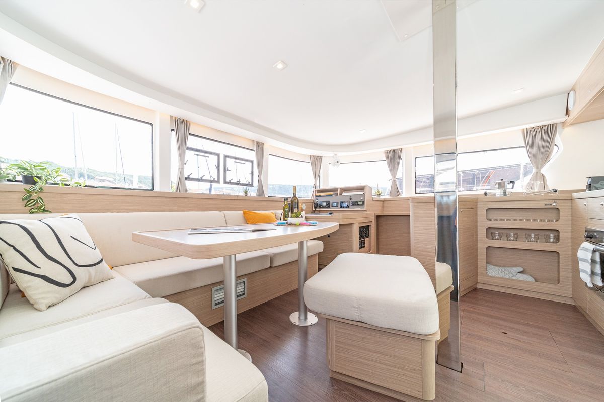 Salon of First Adventure, a Lagoon 42 catamaran at Skradin, Croatia
