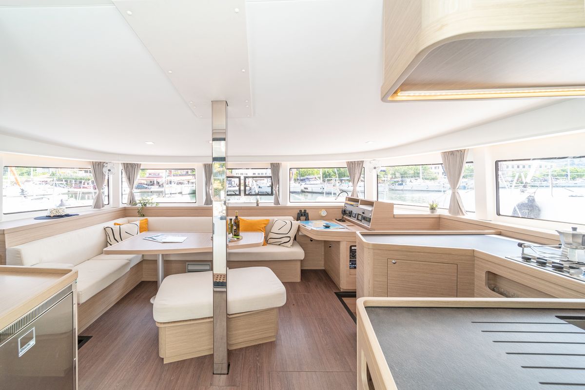 Salon of First Adventure, a Lagoon 42 catamaran at Skradin, Croatia