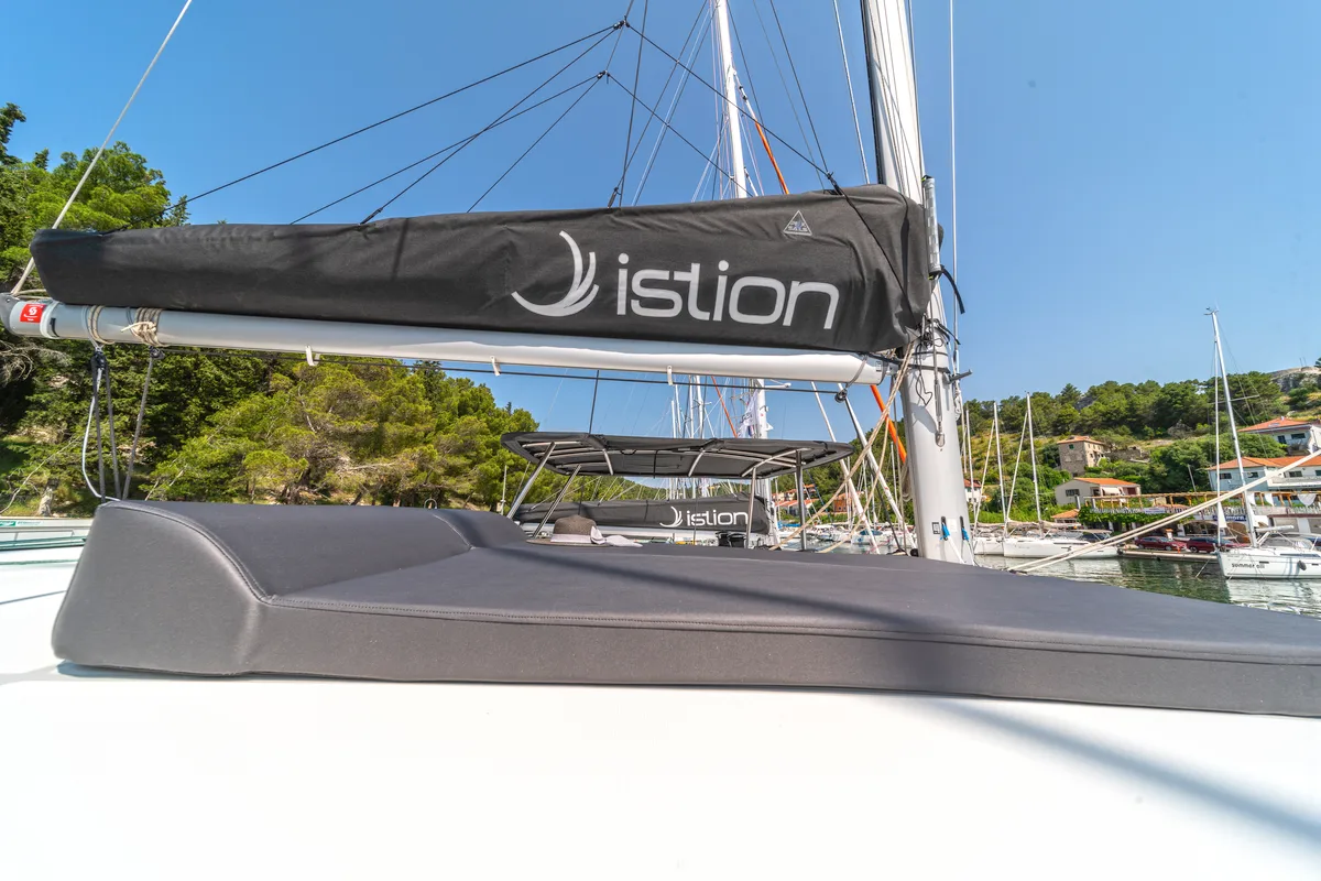 Deck of First Adventure, a Lagoon 42 catamaran at Skradin, Croatia