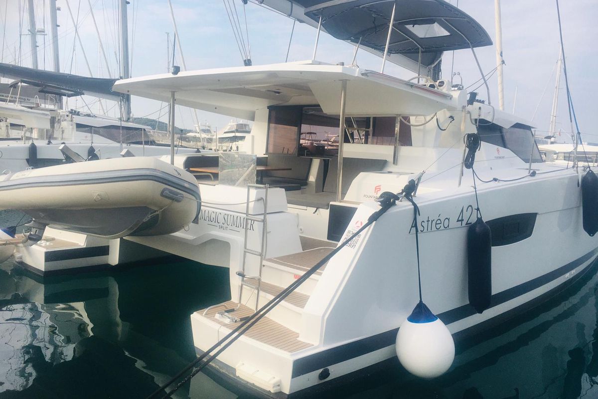 Exterior view of Magic Summer, a Fountaine Pajot Astréa 42 catamaran at Seget Donji, Croatia